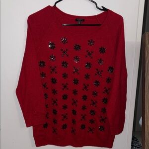 Talbots Red Sequin Snowflake Crewneck Sweater